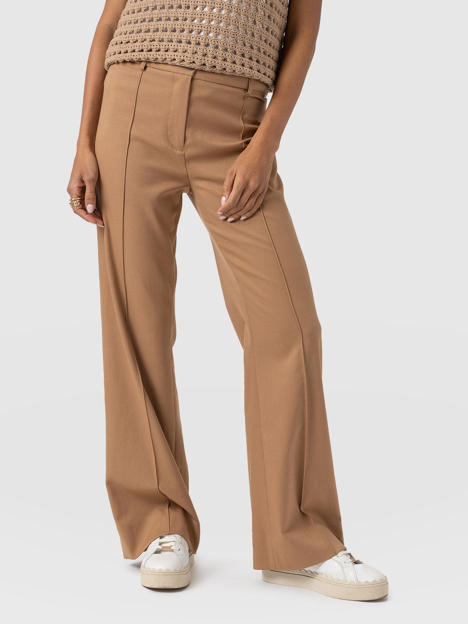 Cambridge Tailored Wide Leg Pant - Camel- Women's Trousers | Saint + Sofia® EU