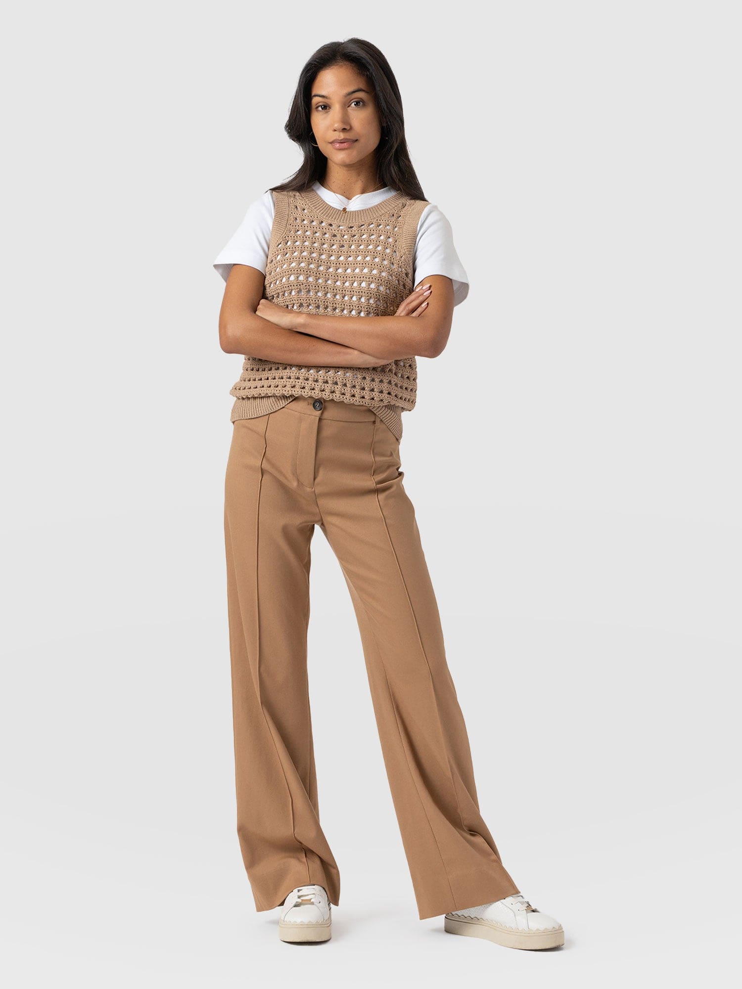 Cambridge Tailored Wide Leg Pant - Camel- Women's Trousers | Saint + Sofia® EU