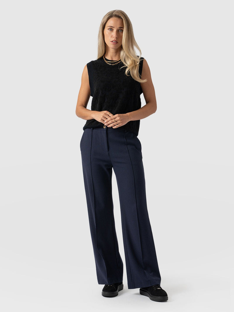 Cambridge Tailored Wide Leg Pant Navy - Women's Trousers | Saint + Sofia® EU