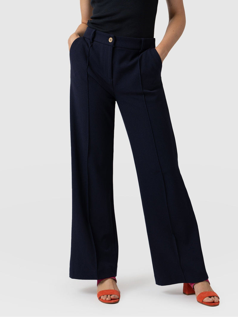 Cambridge Tailored Wide Leg Pant Navy - Women's Trousers | Saint + Sofia® UK