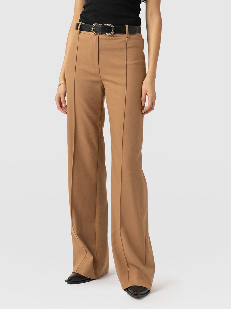 Cambridge Tailored Wide Leg Pant Tan - Women's Trousers | Saint + Sofia® EU