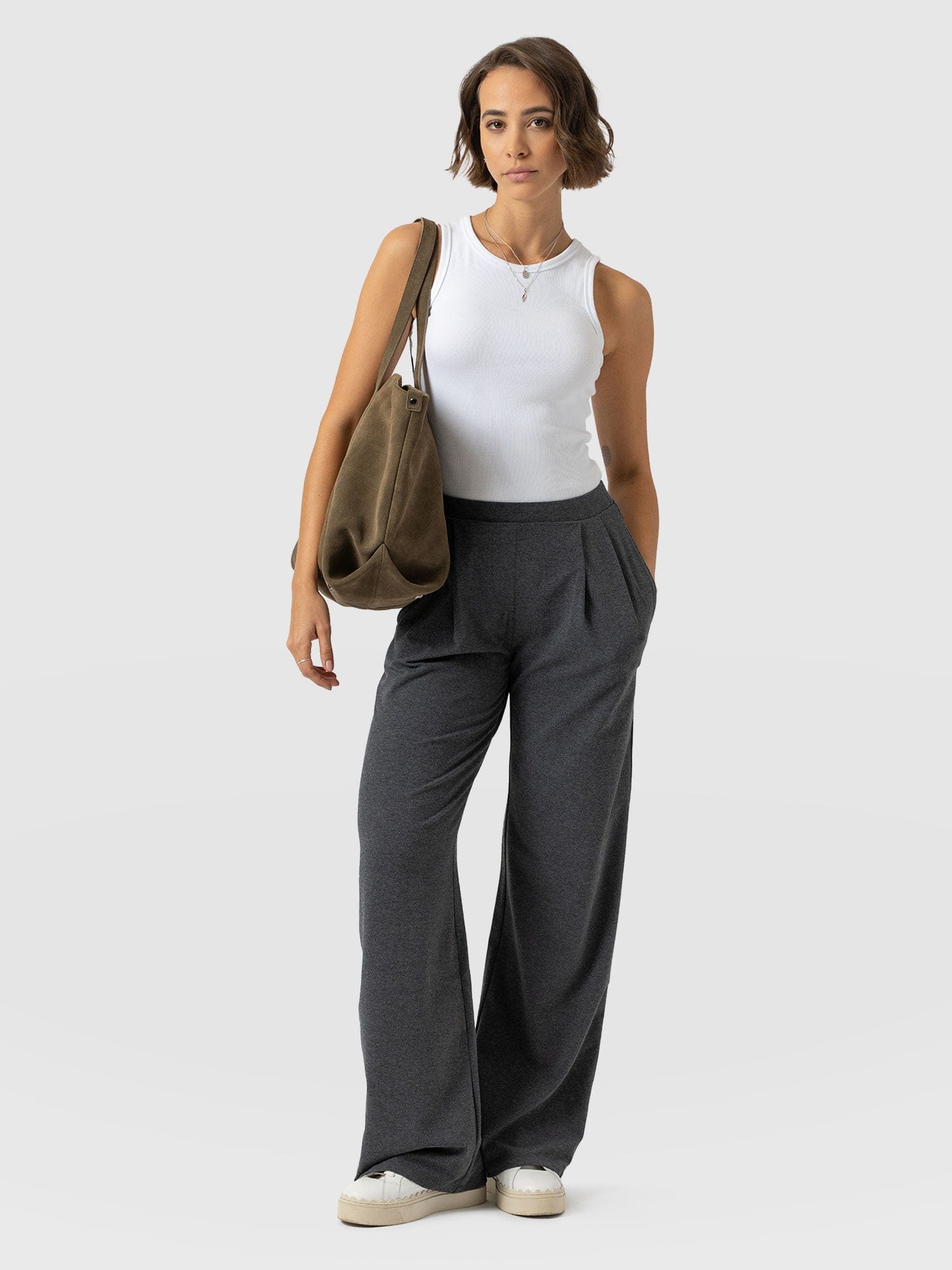 Camden Wide Leg Pant Charcoal - Women's Trousers | Saint + Sofia® EU