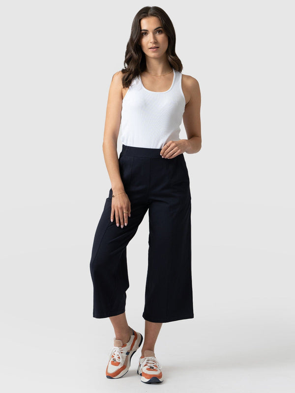 Cara Wide Leg Culotte Navy - Women's Culottes | Saint + Sofia® EU