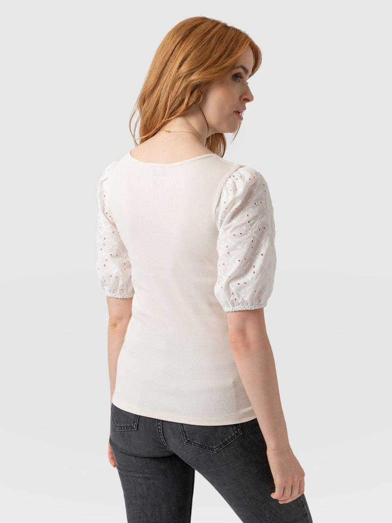 Cavendish Square Neck Tee Cream Broderie - Women's T-Shirts | Saint + Sofia® EU