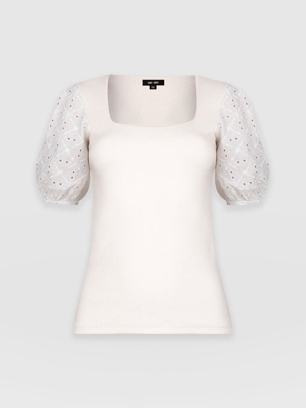 Cavendish Square Neck Tee Cream Broderie - Women's T-Shirts | Saint + Sofia® EU