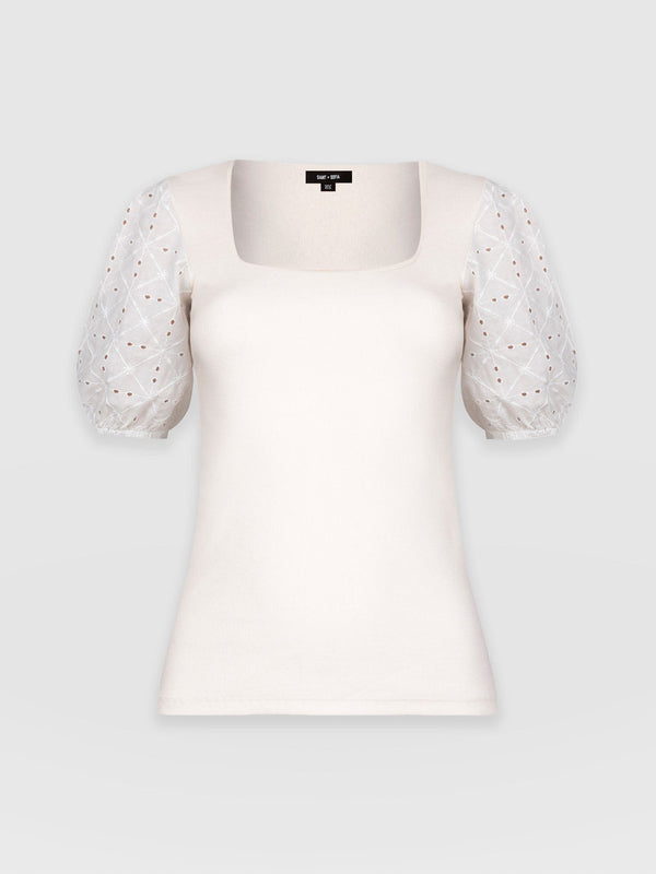 Cavendish Square Neck Tee Cream Broderie - Women's T-Shirts | Saint + Sofia® UK