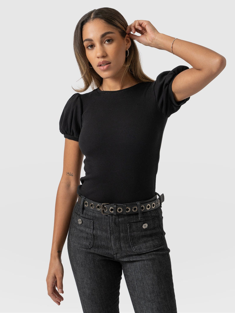 Cavendish Tee Puff Sleeve Black - Women's T-Shirts | Saint + Sofia® EU