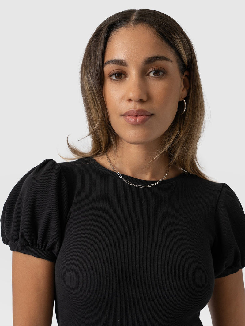 Cavendish Tee Puff Sleeve Black - Women's T-Shirts | Saint + Sofia® EU