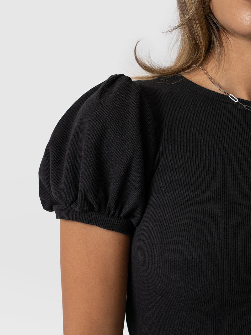 Cavendish Tee Puff Sleeve Black - Women's T-Shirts | Saint + Sofia® EU