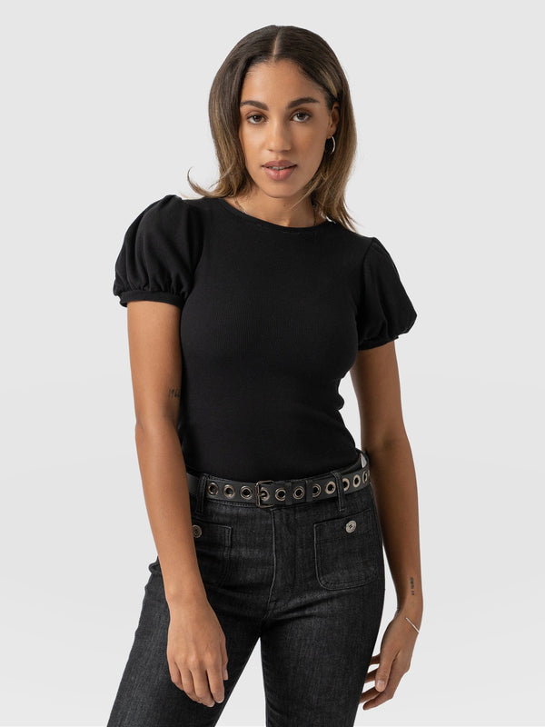 Cavendish Tee Puff Sleeve Black - Women's T-Shirts | Saint + Sofia® EU
