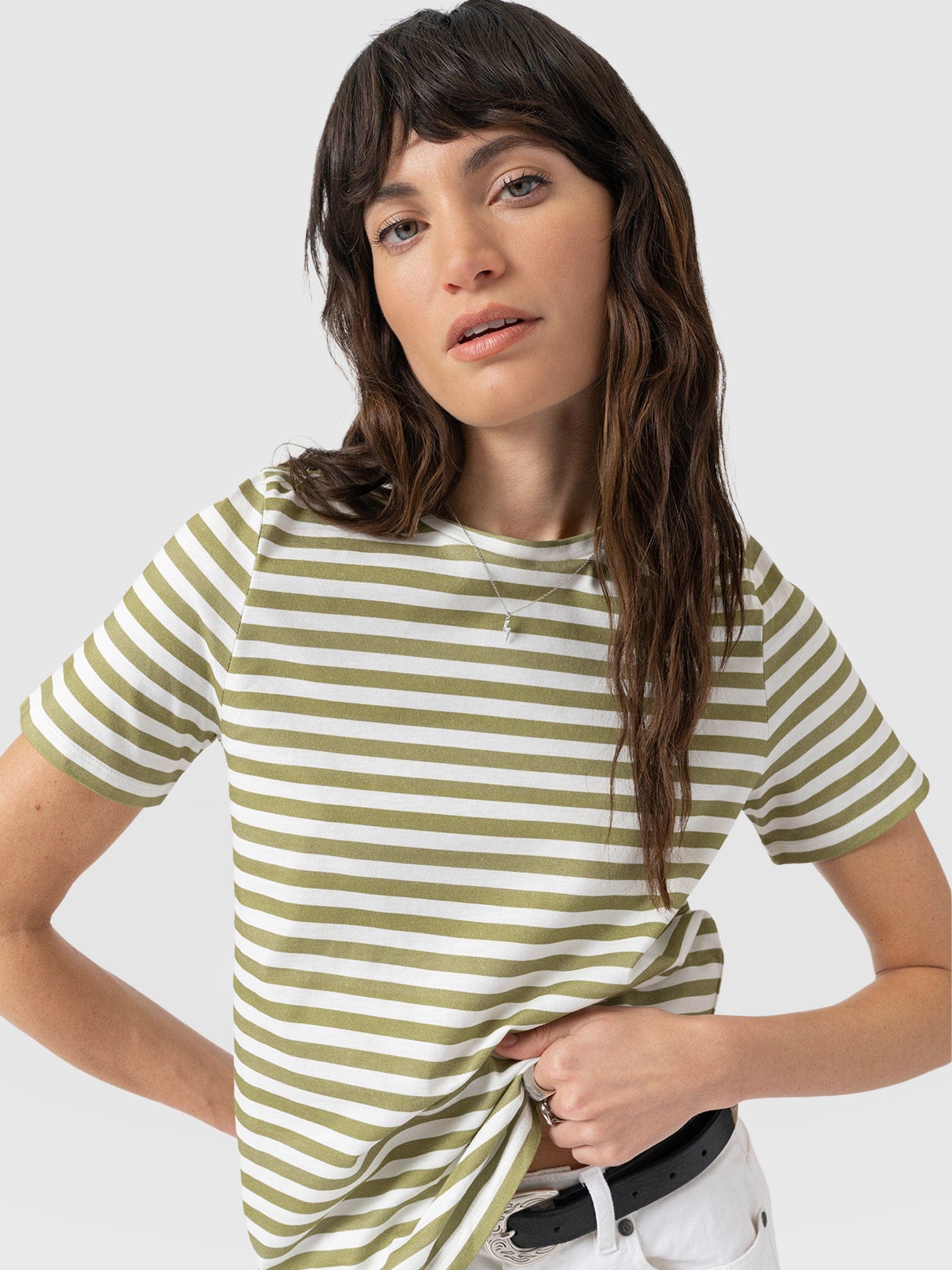 Chelsea Crew Neck Tee - Green Stripe - Women's T-shirts | Saint + Sofia® EU