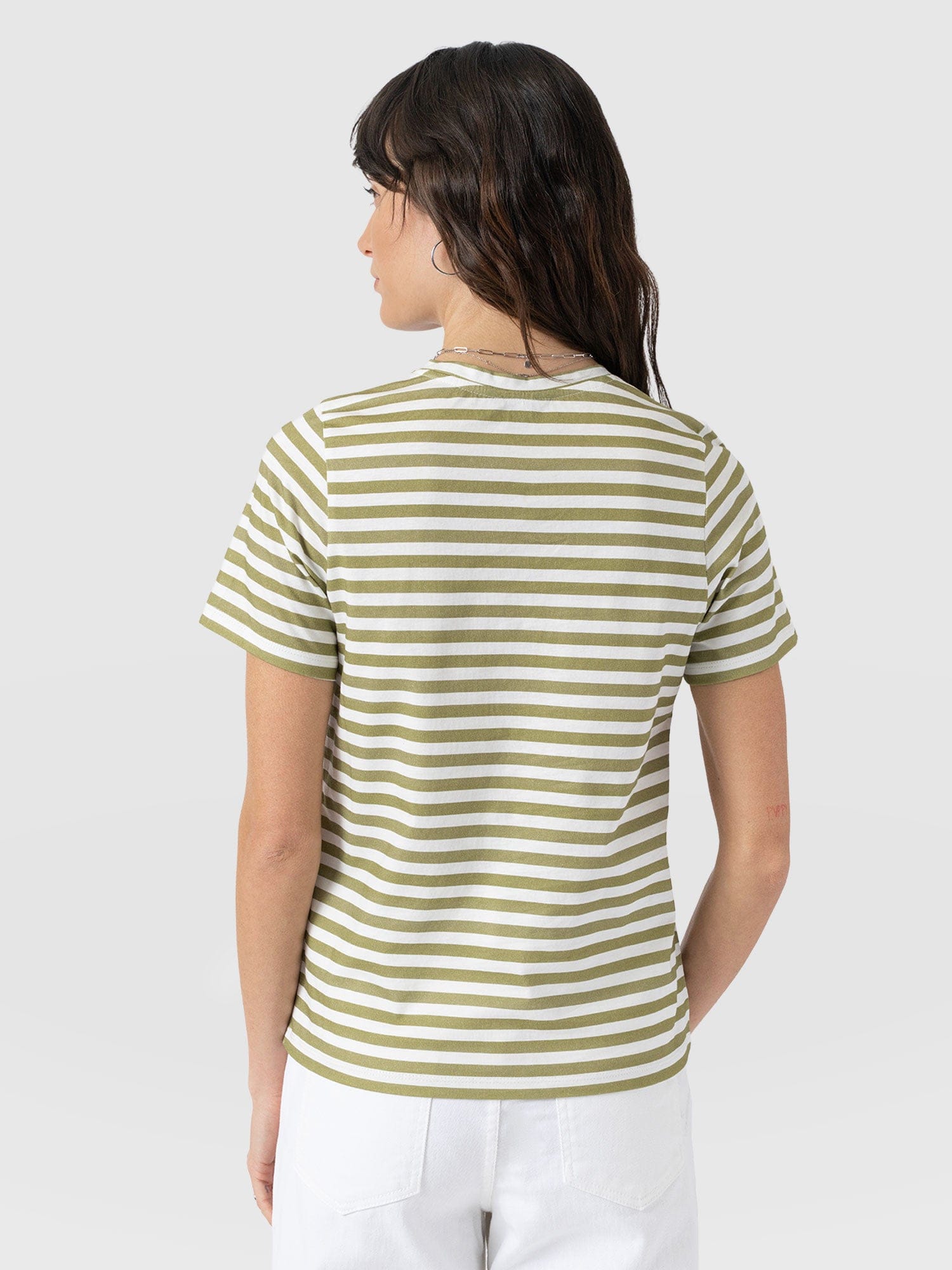 Chelsea Crew Neck Tee - Green Stripe - Women's T-shirts | Saint + Sofia® EU
