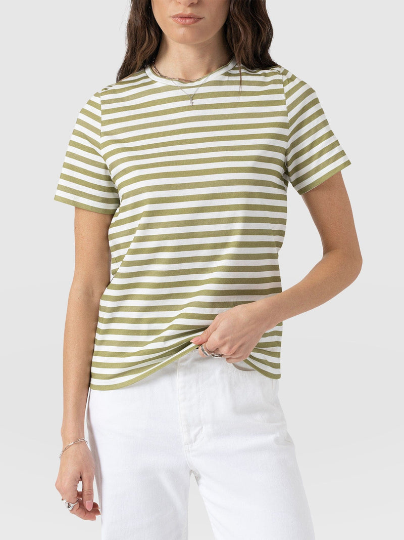 Chelsea Crew Neck Tee - Green Stripe - Women's T-shirts | Saint + Sofia® EU