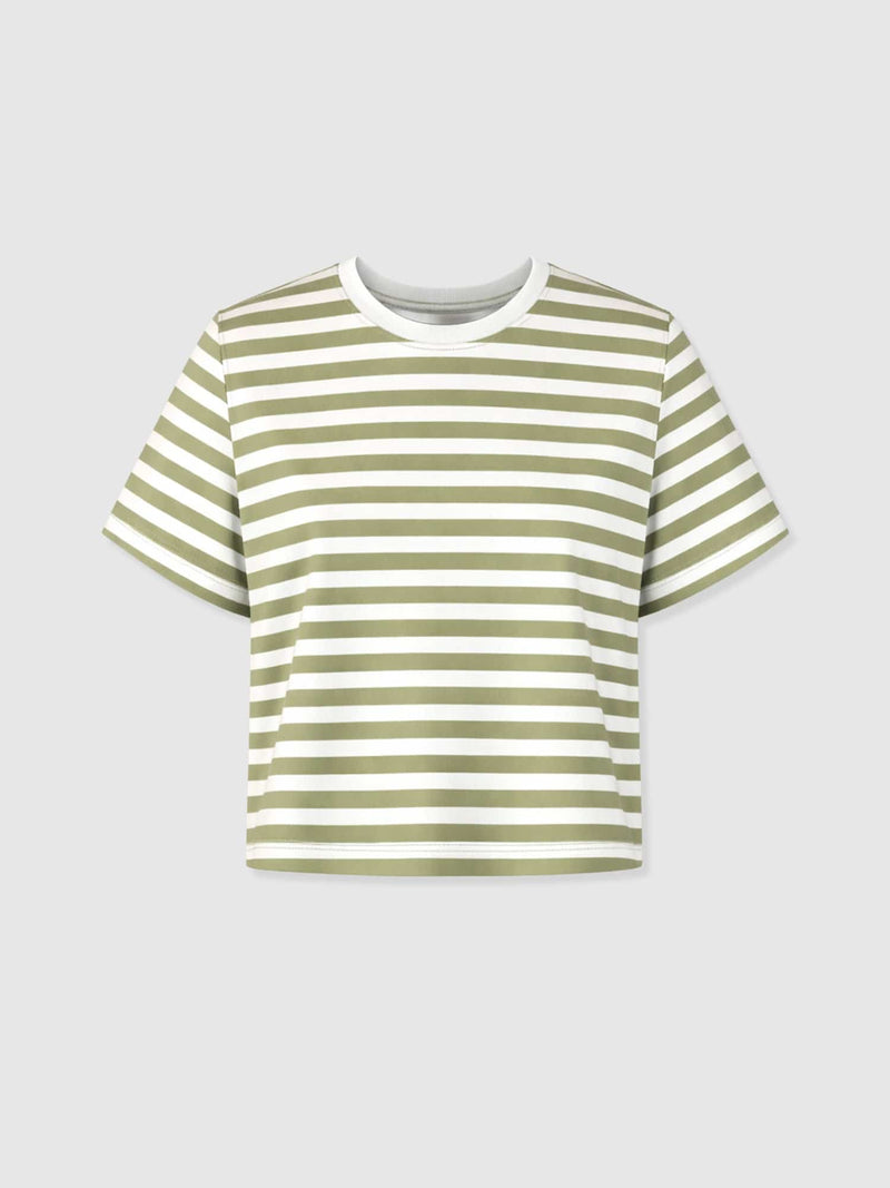 Chelsea Crew Neck Tee - Green Stripe - Women's T-shirts | Saint + Sofia® EU