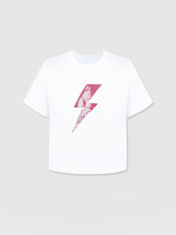 Chelsea Crew Neck Tee - White - Pink Lightning Bolt - Women's T-shirts | Saint + Sofia? EU