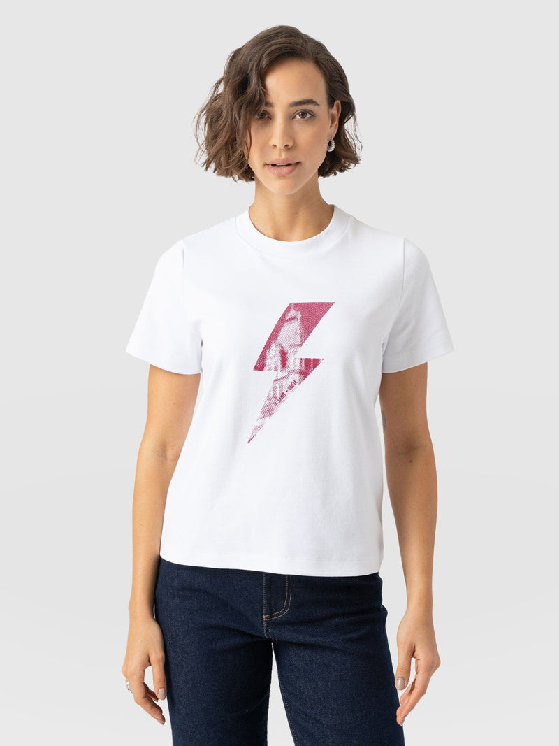 Chelsea Crew Neck Tee - White - Pink Lightning Bolt - Women's T-shirts | Saint + Sofia? EU