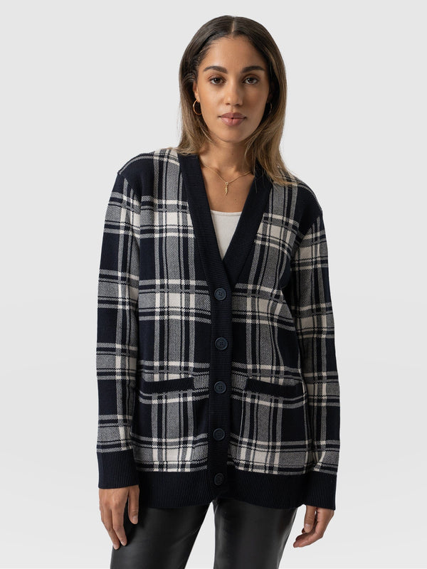 College Cardigan Navy Check - Women's Cardigans | Saint + Sofia® EU