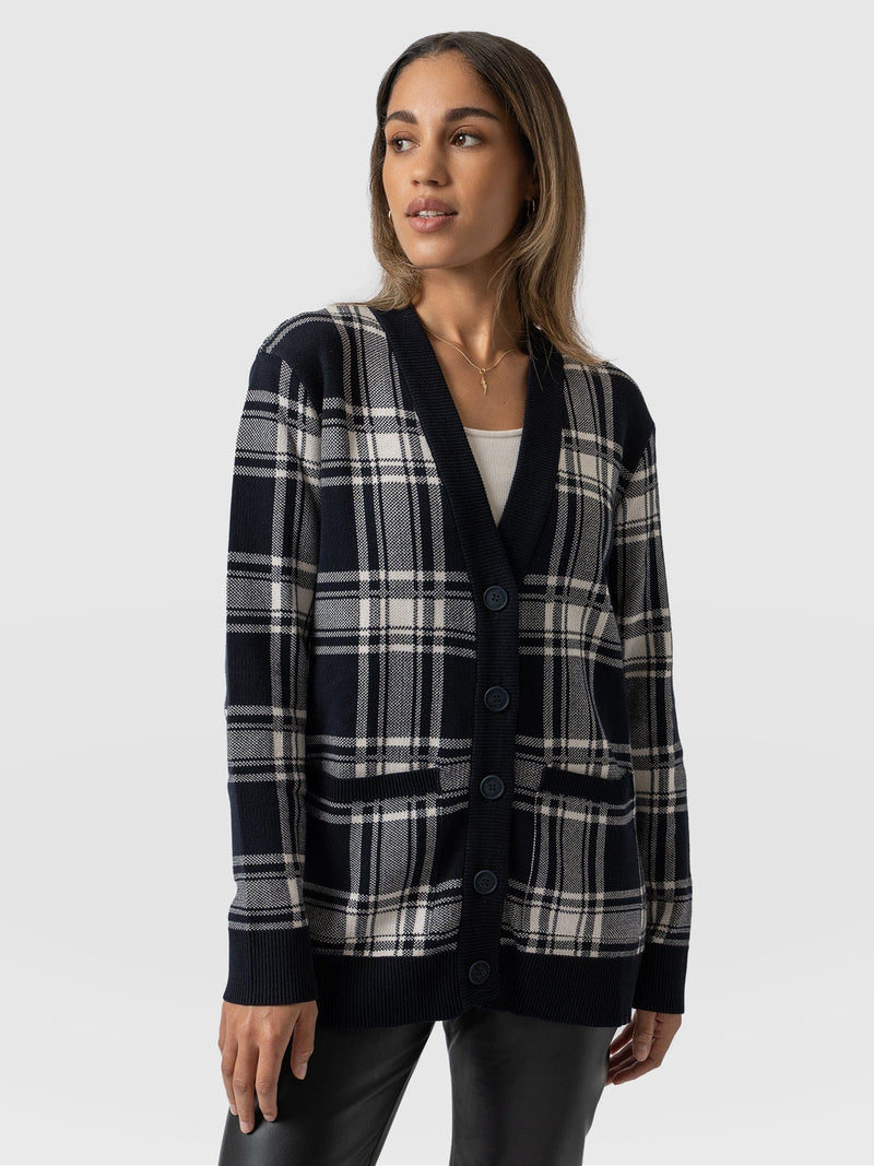 College Cardigan Navy Check - Women's Cardigans | Saint + Sofia® EU