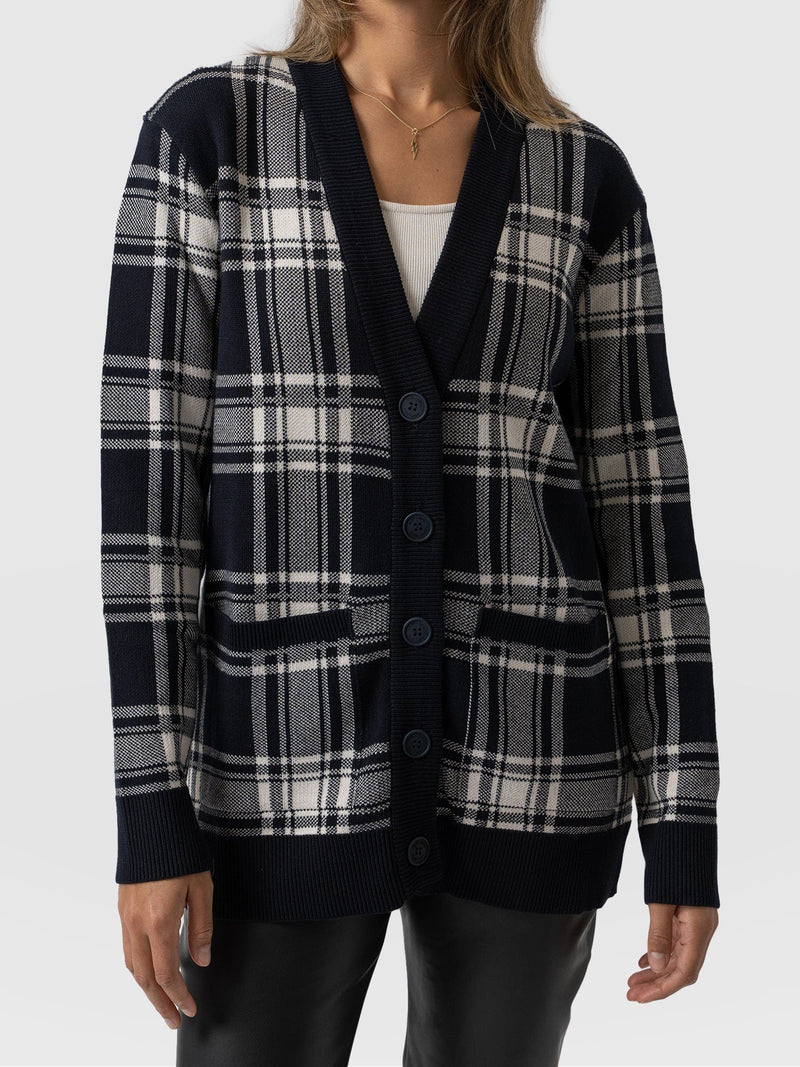 College Cardigan Navy Check - Women's Cardigans | Saint + Sofia® EU