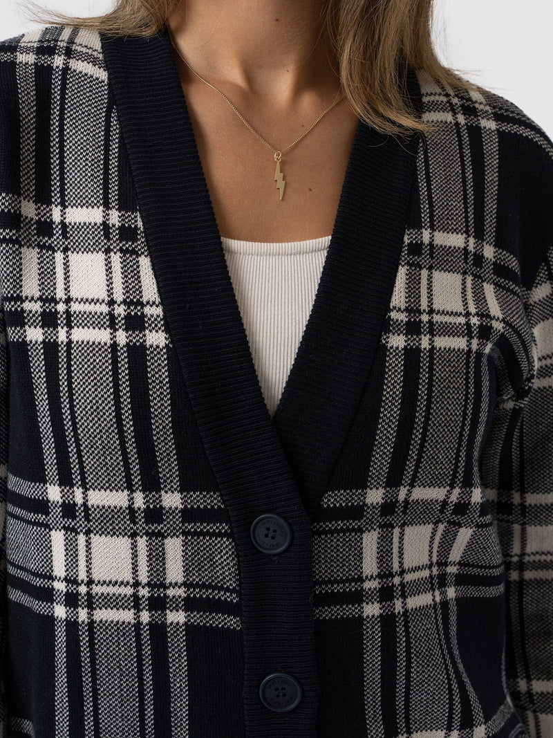 College Cardigan Navy Check - Women's Cardigans | Saint + Sofia® EU