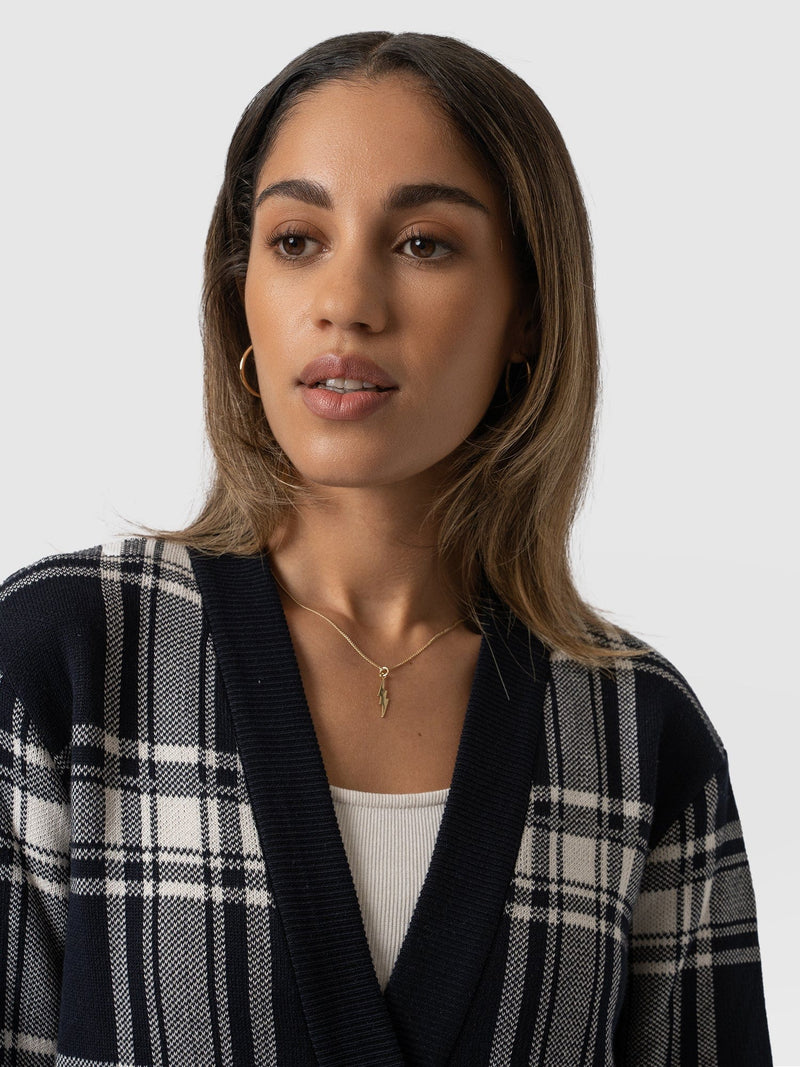 College Cardigan Navy Check - Women's Cardigans | Saint + Sofia® EU