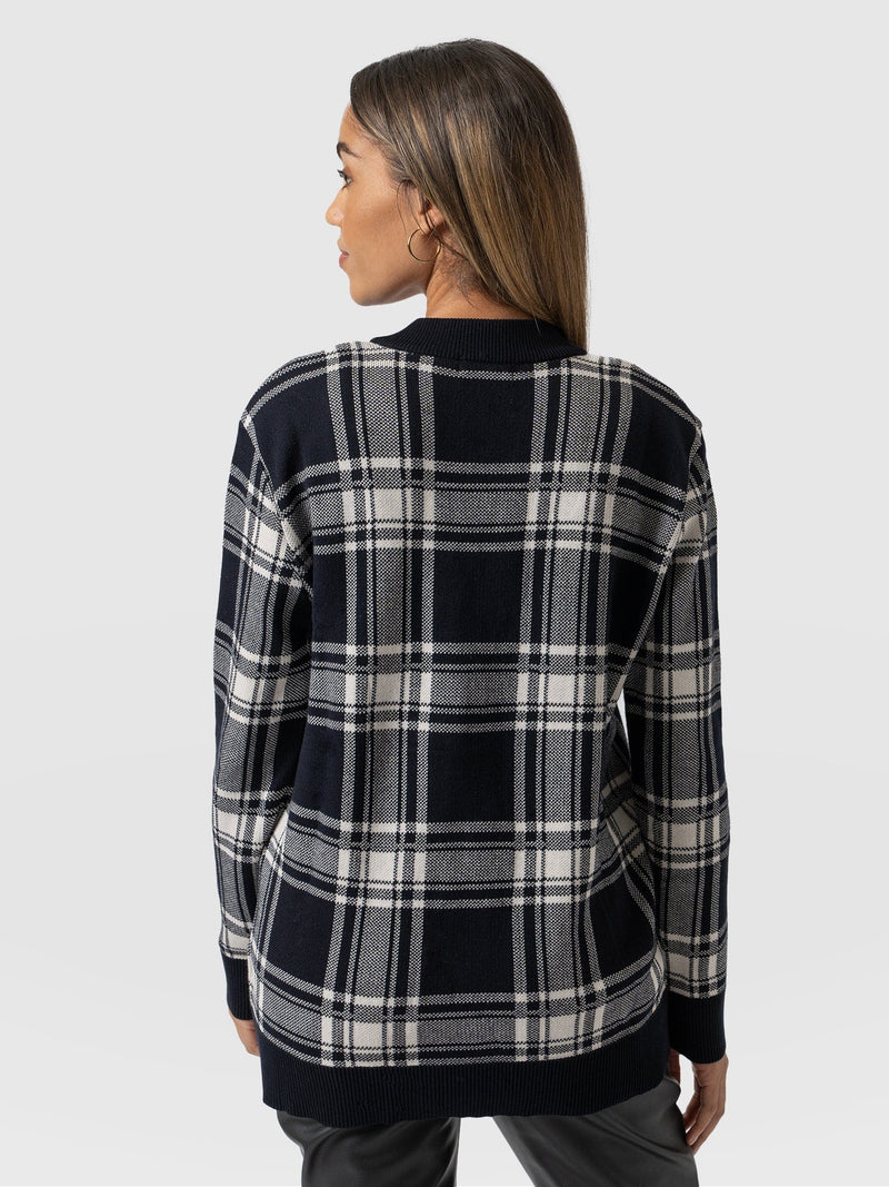 College Cardigan Navy Check - Women's Cardigans | Saint + Sofia® EU