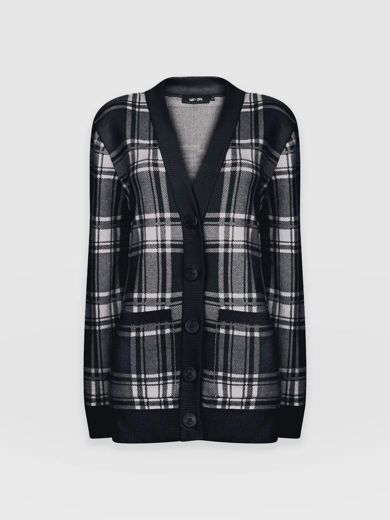 College Cardigan Navy Check - Women's Cardigans | Saint + Sofia® EU