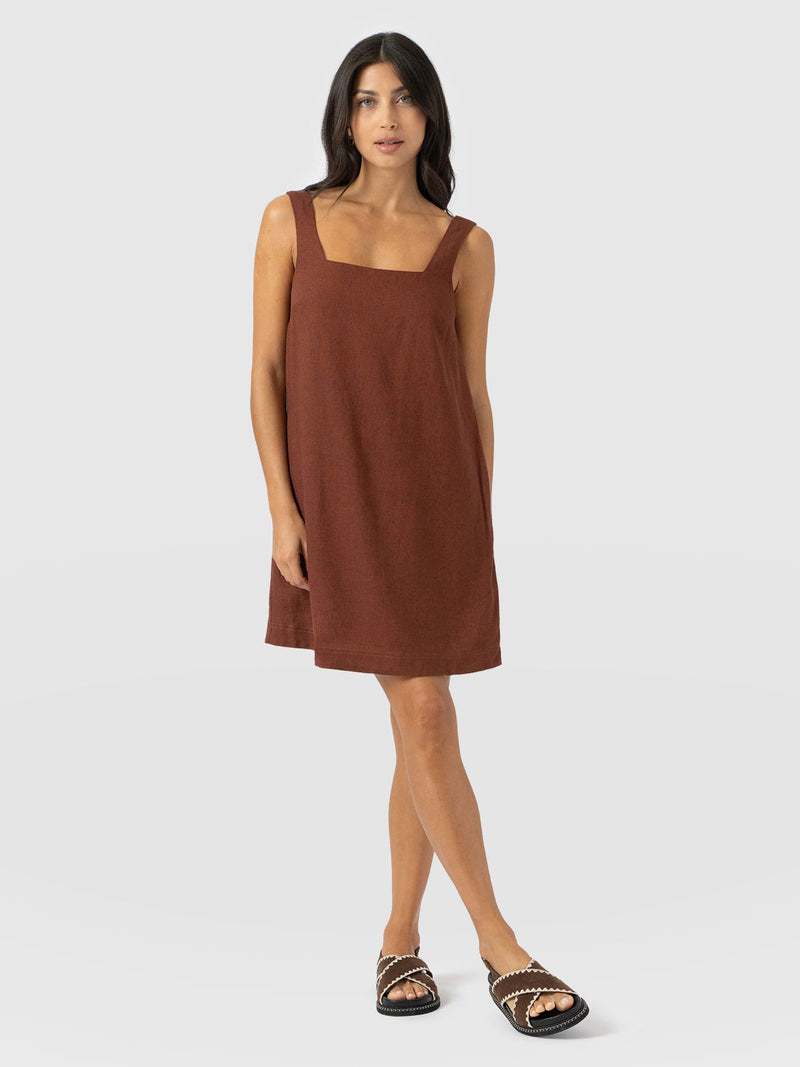 Corinne Linen Cami Dress - Russet Brown - Women's Dresses | Saint + Sofia® EU