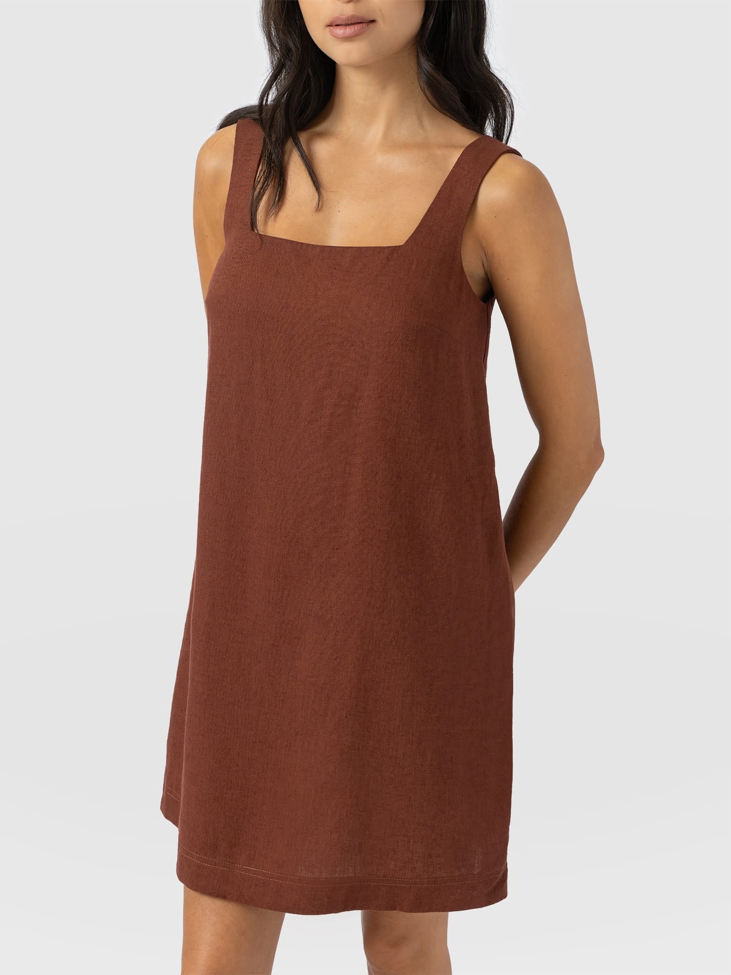 Corinne Linen Cami Dress - Russet Brown - Women's Dresses | Saint + Sofia® EU