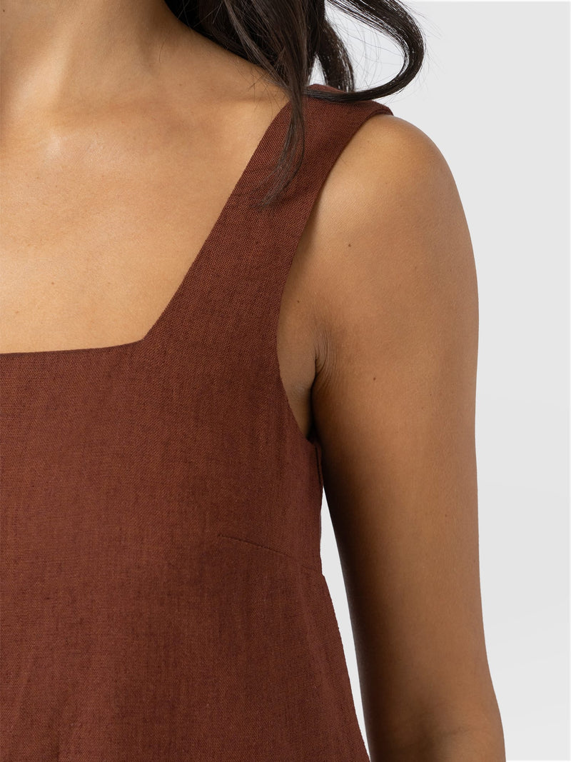 Corinne Linen Cami Dress - Russet Brown - Women's Dresses | Saint + Sofia® EU
