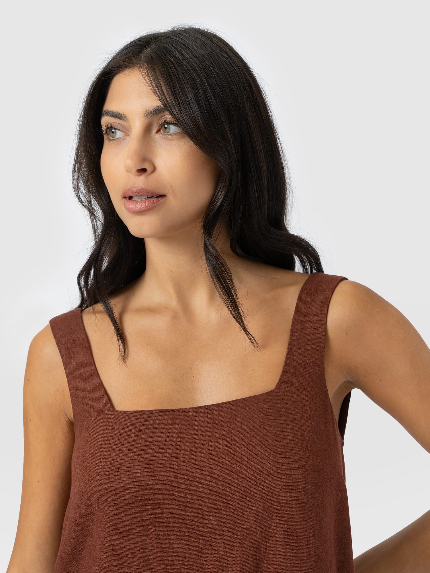 Corinne Linen Cami Dress - Russet Brown - Women's Dresses | Saint + Sofia® EU