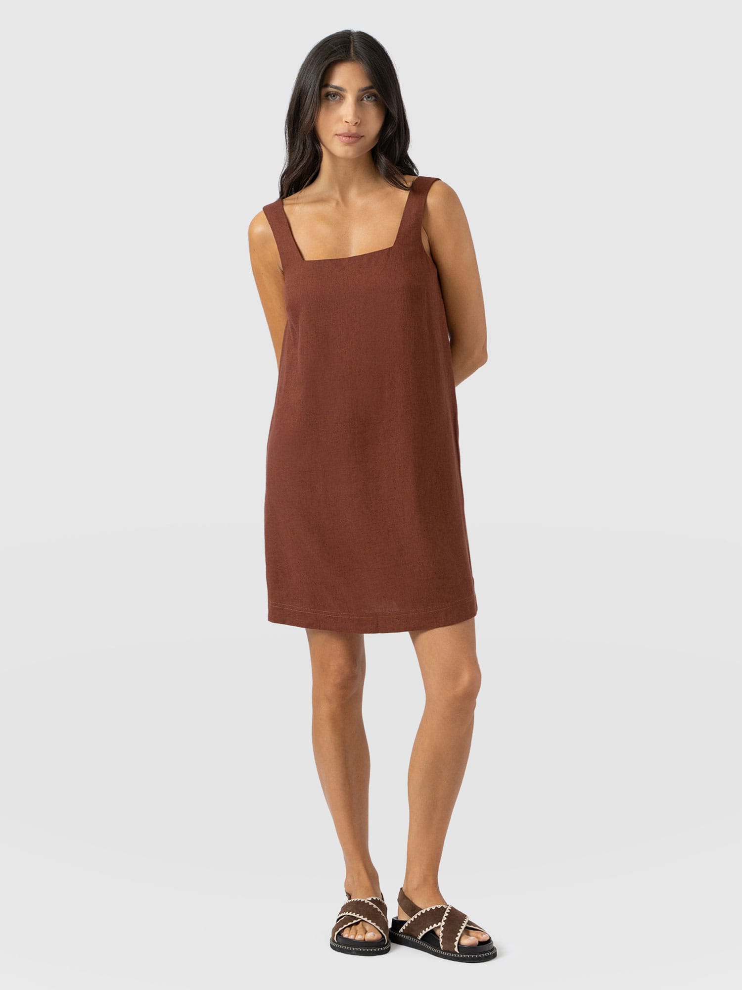 Corinne Linen Cami Dress - Russet Brown - Women's Dresses | Saint + Sofia® EU
