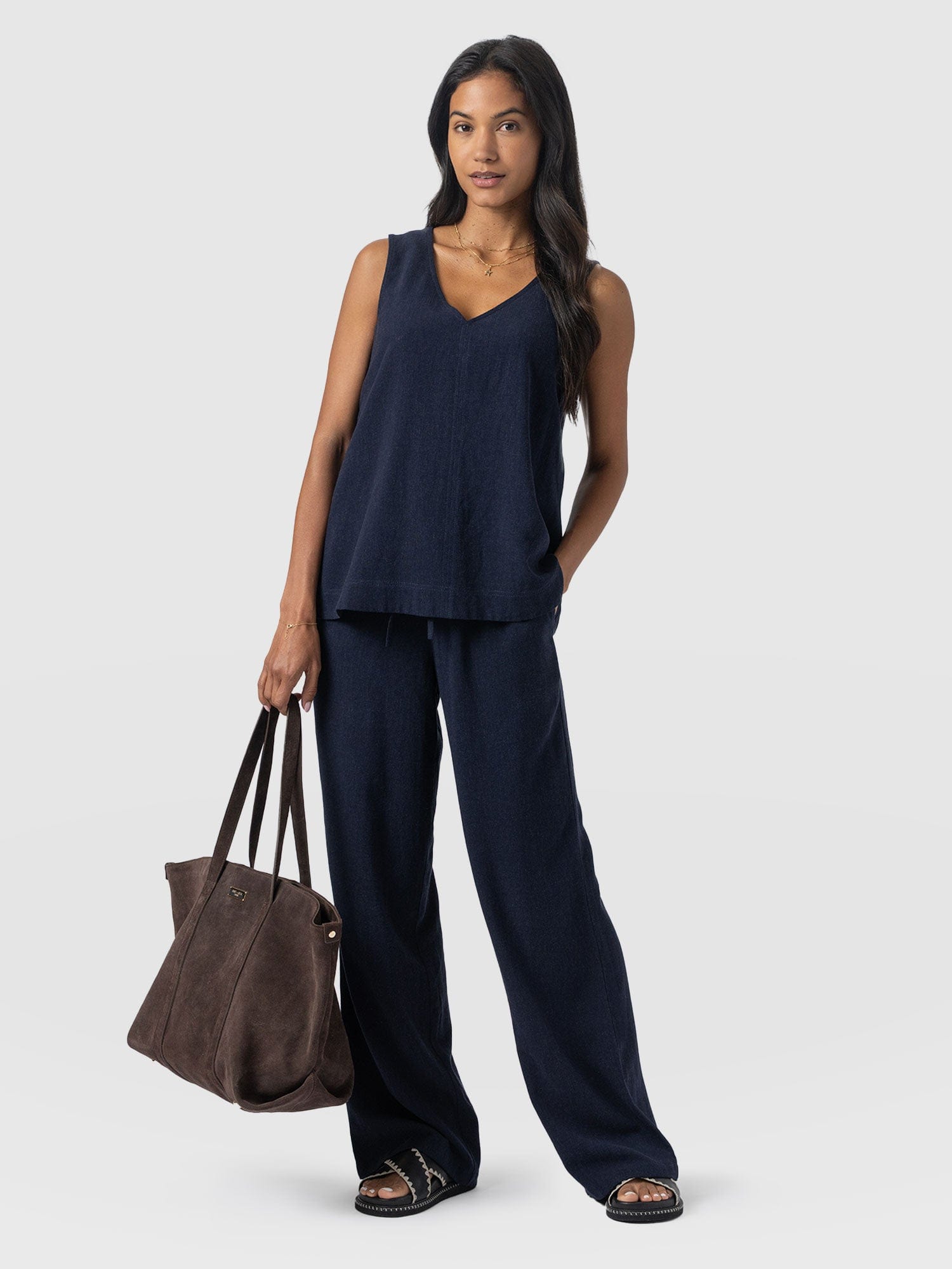 Corinne Linen Pant - Navy - Women's Trousers | Saint + Sofia® EU