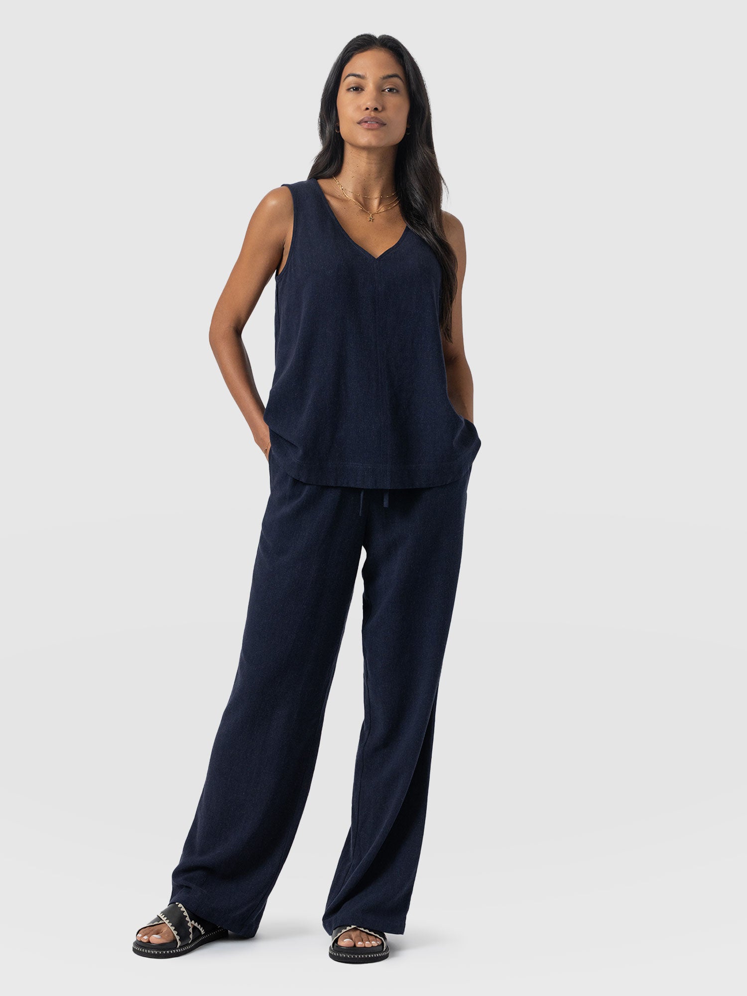 Corinne Linen Pant - Navy - Women's Trousers | Saint + Sofia® EU