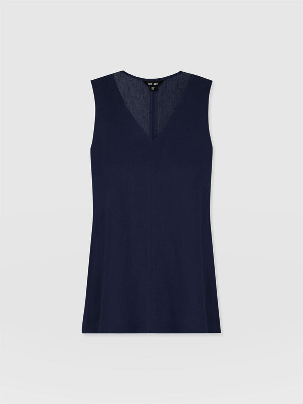 Corinne Linen V Neck Tunic - Navy - Women's T-shirts | Saint + Sofia® EU