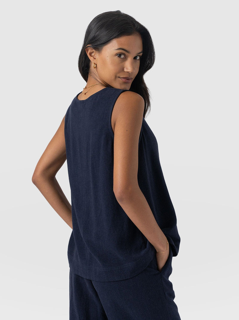 Corinne Linen V Neck Tunic - Navy - Women's T-shirts | Saint + Sofia® EU