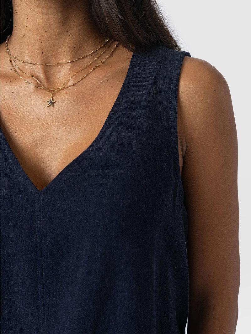Corinne Linen V Neck Tunic - Navy - Women's T-shirts | Saint + Sofia® EU