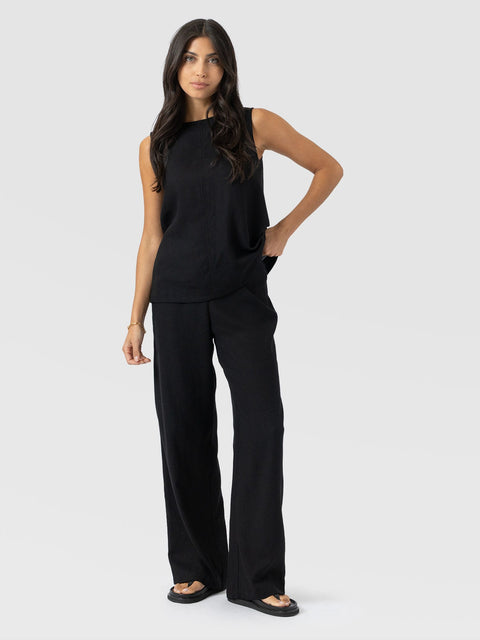 Corinne Wide Leg Linen Pant - Black - Women's Trousers | Saint + Sofia® EU