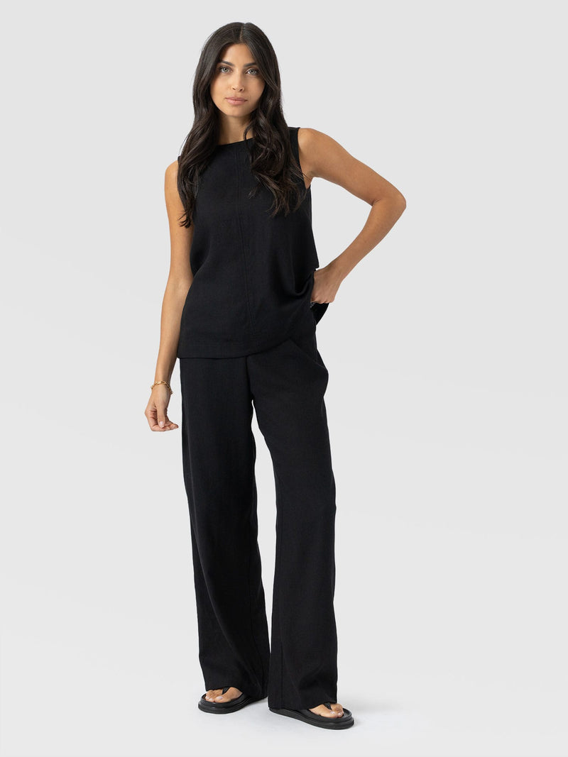 Corinne Wide Leg Linen Pant - Black - Women's Trousers | Saint + Sofia® EU