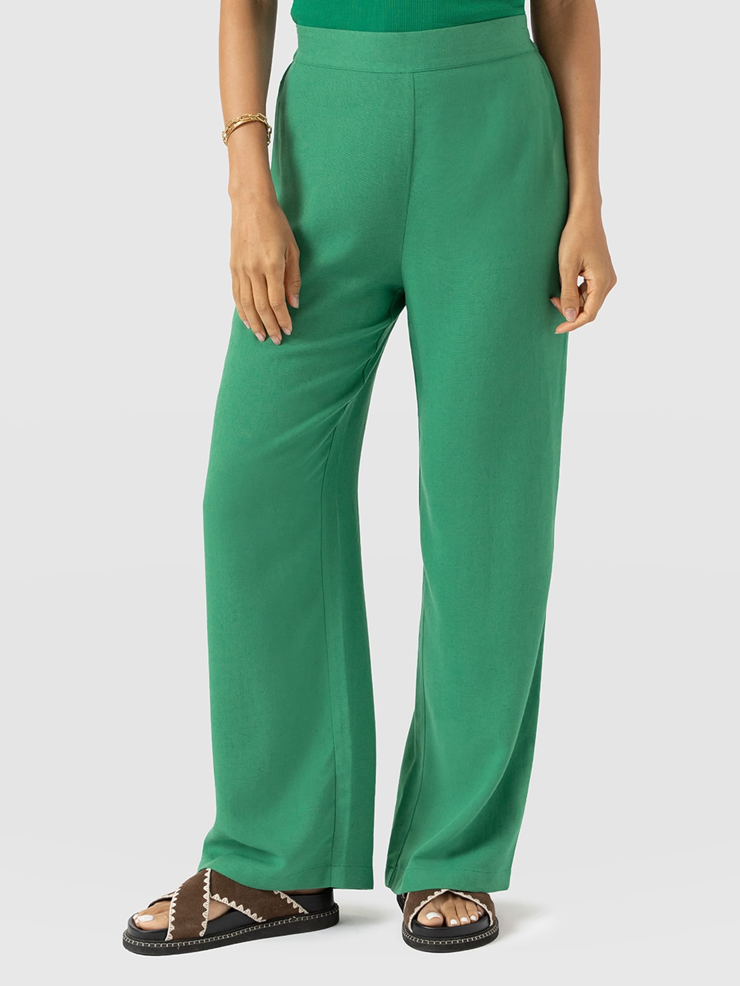 Corinne Wide Leg Linen Pant - Green - Women's Trousers | Saint + Sofia® EU