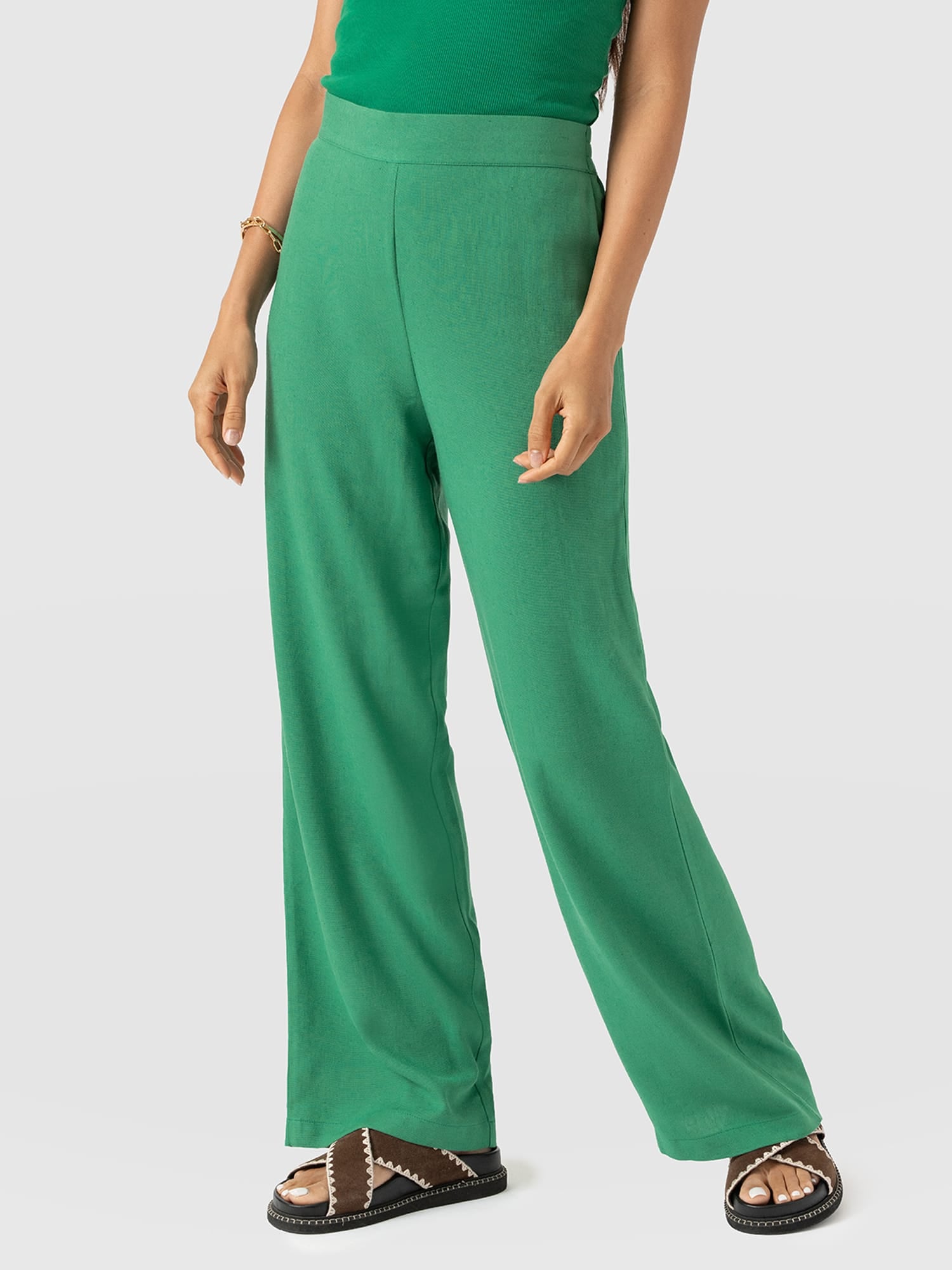 Corinne Wide Leg Linen Pant - Green - Women's Trousers | Saint + Sofia® EU