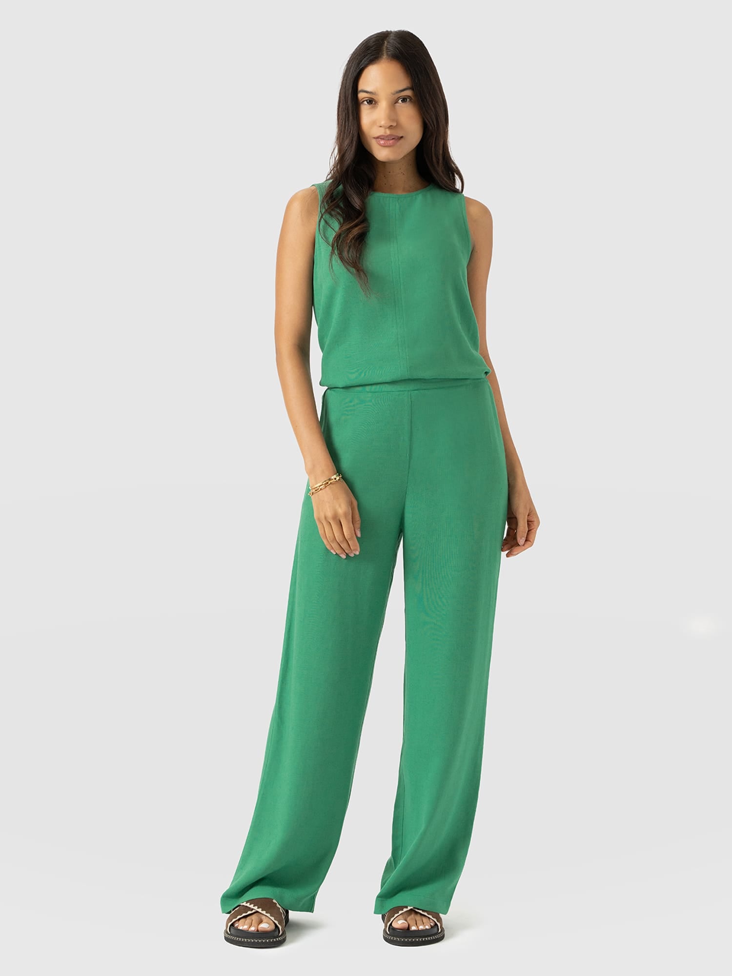 Corinne Wide Leg Linen Pant - Green - Women's Trousers | Saint + Sofia® EU