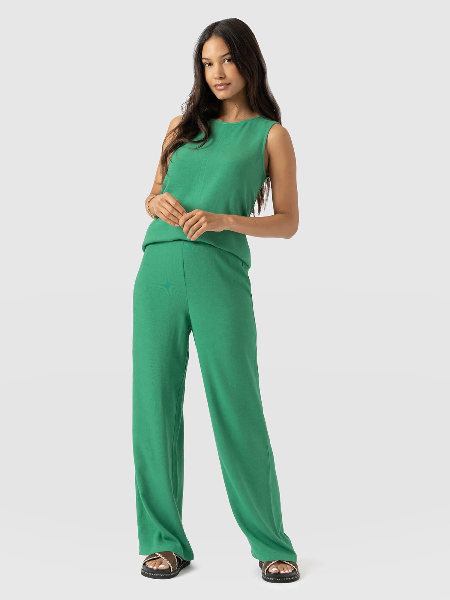 Corinne Wide Leg Linen Pant - Green - Women's Trousers | Saint + Sofia® EU