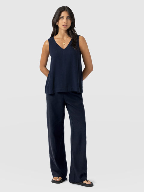 Corinne Wide Leg Linen Pant - Navy - Women's Trousers | Saint + Sofia® EU