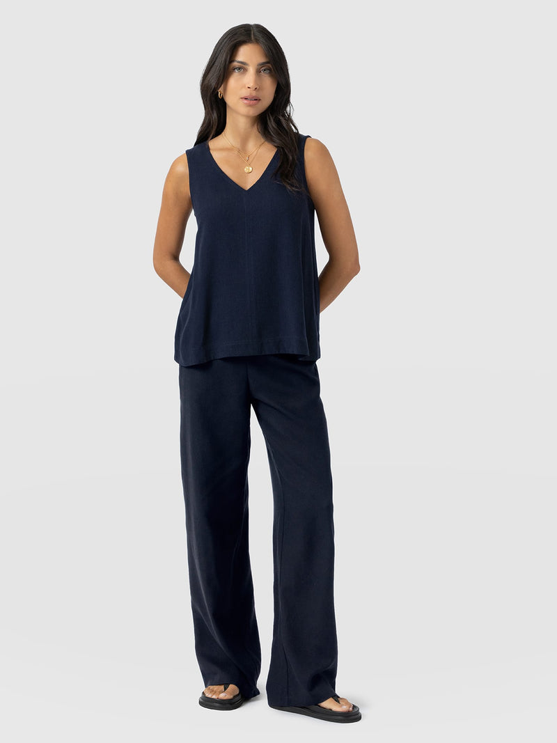 Corinne Wide Leg Linen Pant - Navy - Women's Trousers | Saint + Sofia® EU