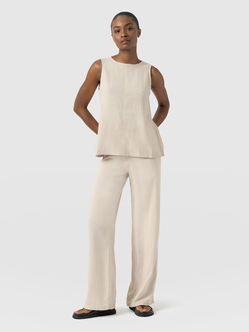 Corinne Wide Leg Linen Pant - Oatmeal - Women's Trousers | Saint and Sofia® EU