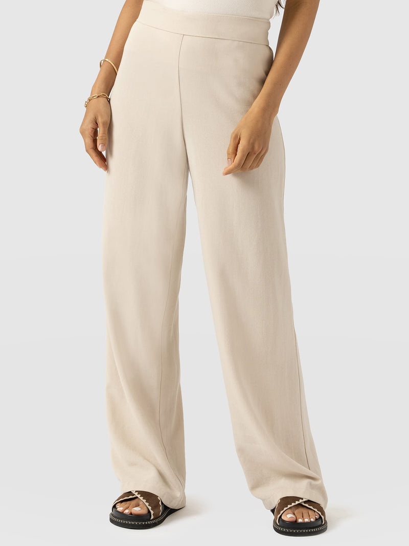 Corinne Wide Leg Linen Pant - Oatmeal - Women's Trousers | Saint + Sofia® EU