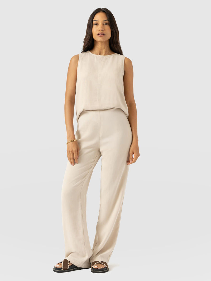 Corinne Wide Leg Linen Pant - Oatmeal - Women's Trousers | Saint + Sofia® EU