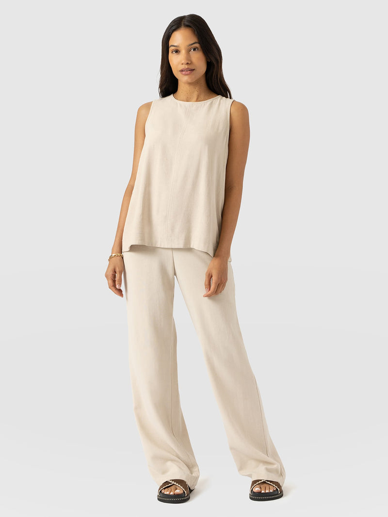Corinne Wide Leg Linen Pant - Oatmeal - Women's Trousers | Saint + Sofia® EU