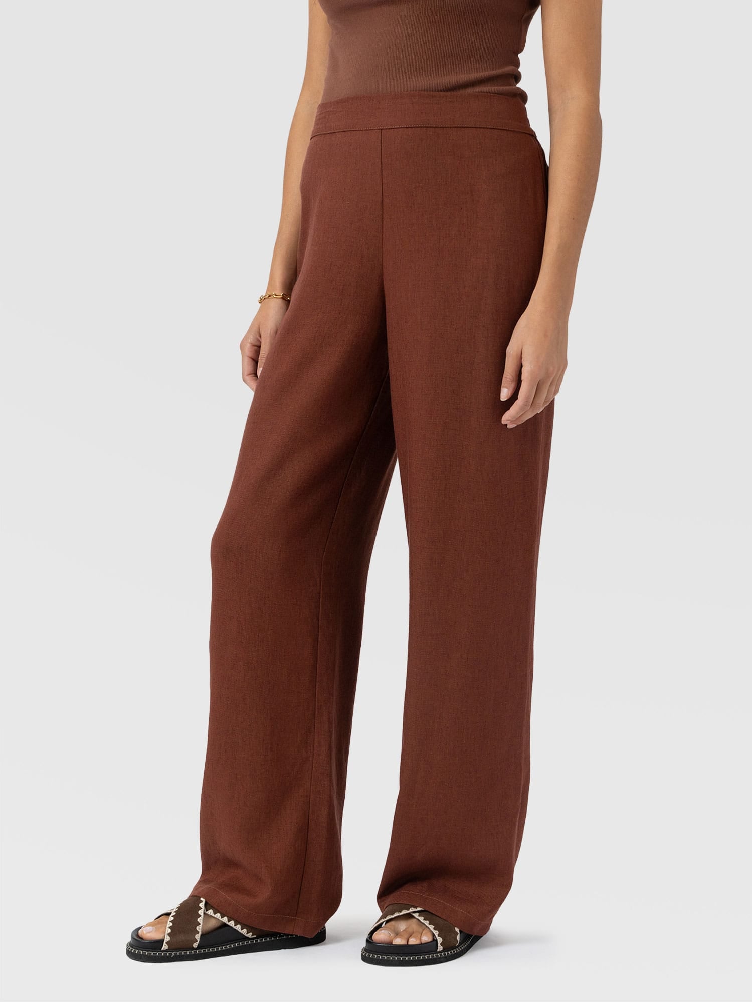Corinne Wide Leg Linen Pant - Russet Brown - Women's Trousers | Saint + Sofia® EU